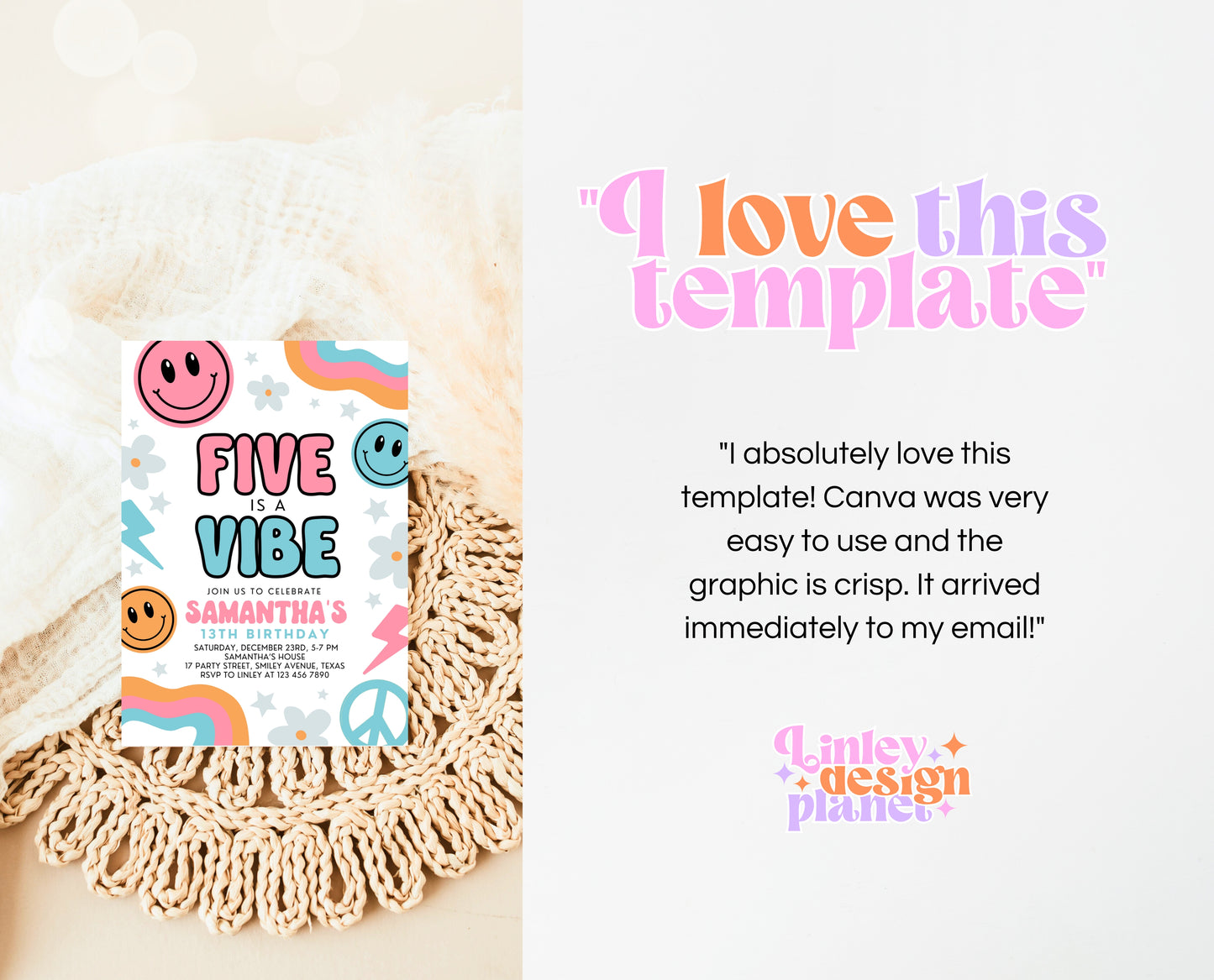 Editable Retro Smiley Birthday Invitation, Retro Smiley Birthday Party, Printable Smiley Birthday Party, Pin Groovy Smiley Invite, GBP18