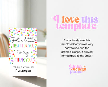 Editable Teacher Appreciation Tag, Teacher Confetti Gift Tag, Thank You Gift Tag, End of School Year Appreciation Week, Digital, Printable