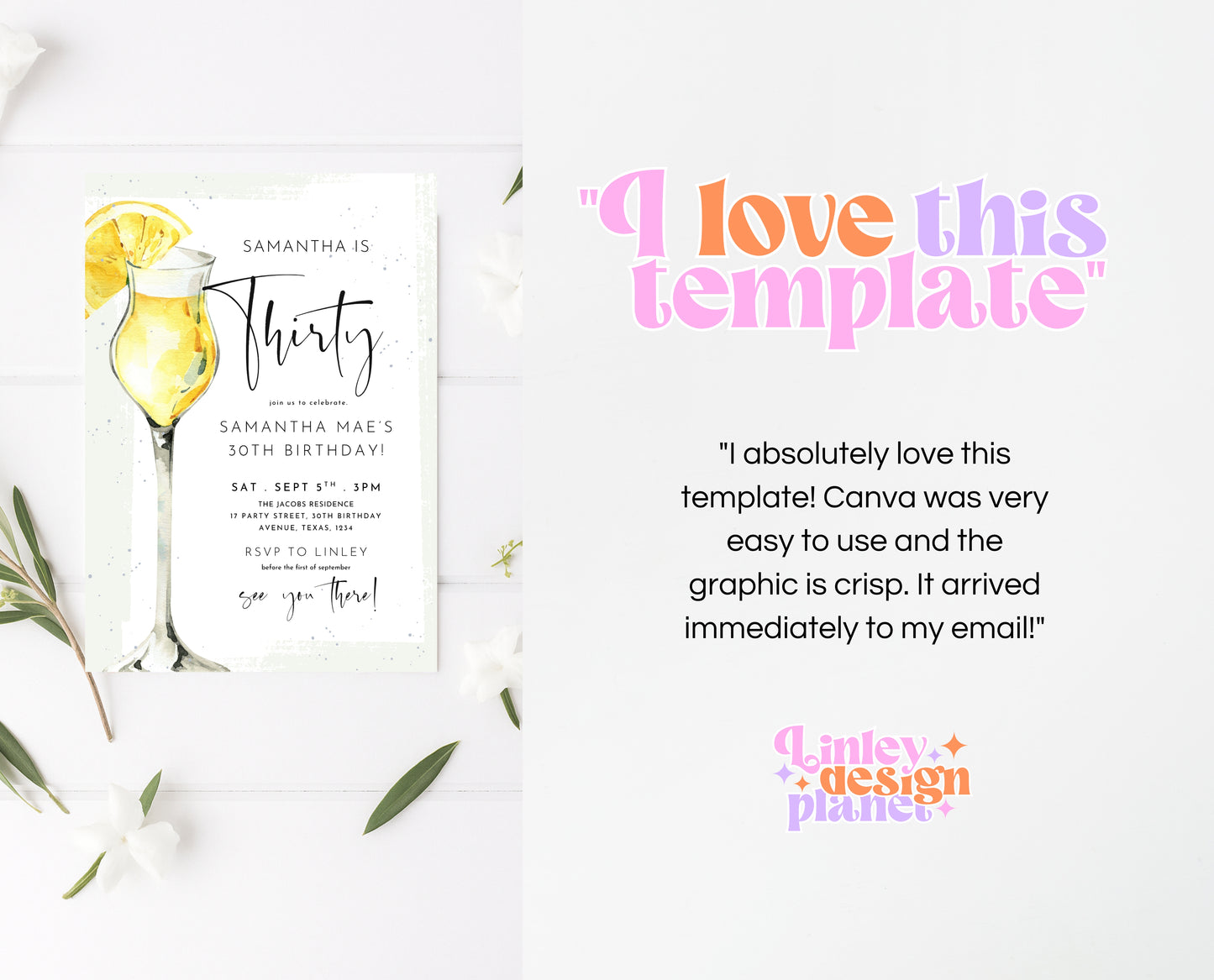 Editable Citrus Cocktail Birthday Invitation Lemon Drink Party Sip Sip It's My Birthday Printable Invite Template Instant Download 30th