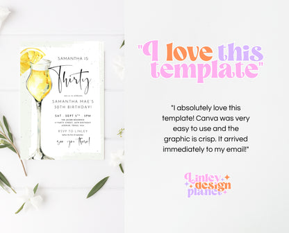 Editable Citrus Cocktail Birthday Invitation Lemon Drink Party Sip Sip It's My Birthday Printable Invite Template Instant Download 30th