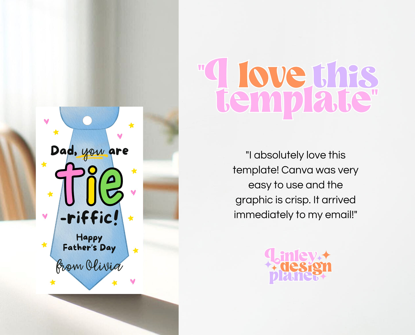 Editable Father's Day Tie Gift Tag, Printable You Are Tie-riffic Favor Tag, Fun Tag for Dad, Suit Tie Fathers Day Gift Tag, Instant Download