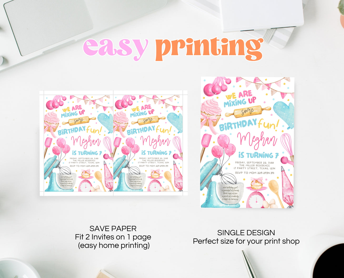 Editable Baking Birthday Party Invitation Kids Cooking Birthday Girl Chef Party Invite Pink Baking Party Instant Download Template