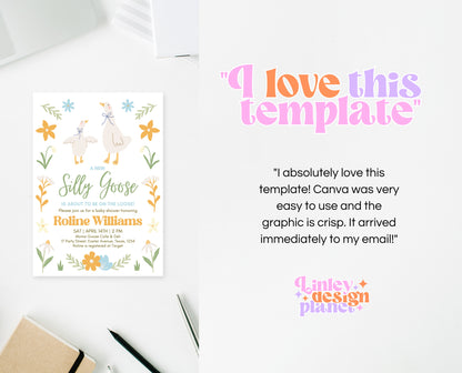 Editable Goose Baby Shower Invitation, A Silly Goose Baby Shower Invitation, Floral Whimsical Goose Invite, Easter Baby Shower Invite, EPC02