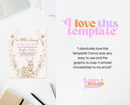Editable Bunny Baby Shower Invitation, Spring Floral Bunny Invite, Girl Floral Bunny Baby Shower, Spring Rabbit Baby Shower Invite, EPC12