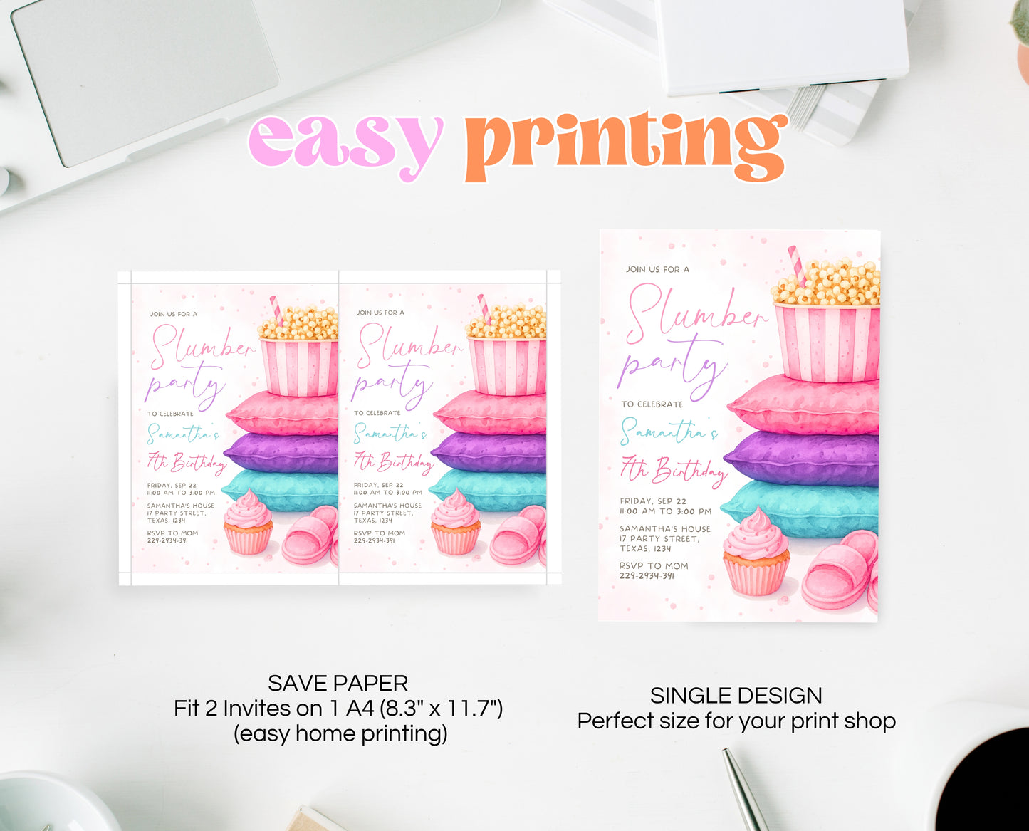 Editable Slumber Birthday Invitation Pink Glamping Spa Sleepover Party Movie Night Tween Teen Printable Template Instant Download GBP52