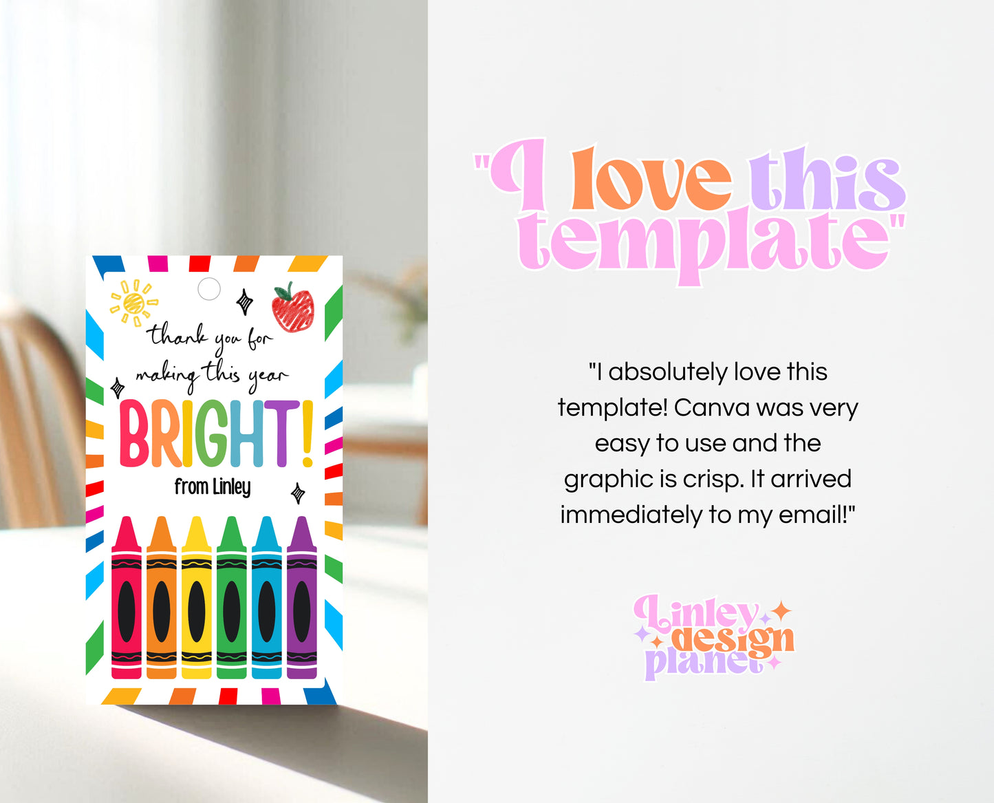 Editable Teacher Appreciation Tag, Teacher Crayons Tag, Thank You Crayon Gift Tag, End of School Year Appreciation Week, Template, Printable