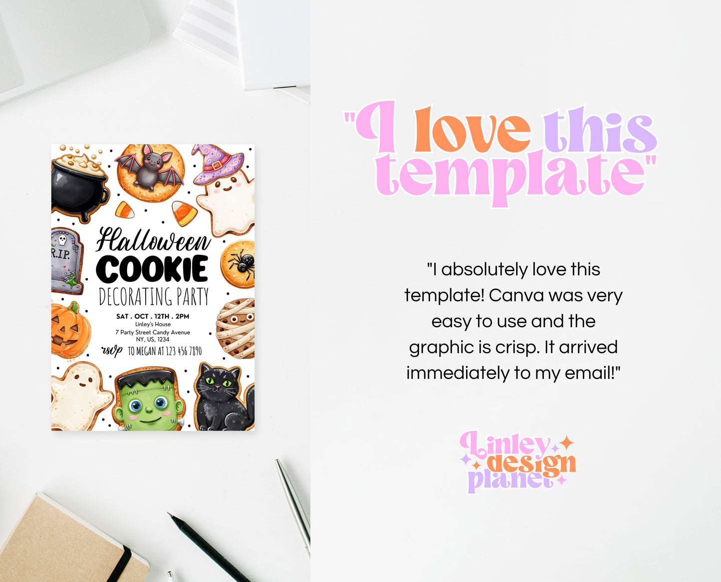 Halloween Cookie Decorating Party Invitation Printable Ghost Pumpkin Bat Baking Card Editable Spooky Trick Treat Digital Instant Download