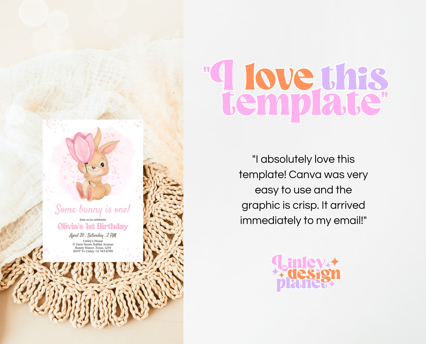 Editable Bunny Birthday Invitation, Some Bunny 1st Birthday Party, Hop On Over Bunny Birthday, Spring Birthday Rabbit Birthday Invite, EPC15
