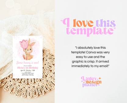 Editable Bunny Birthday Invitation, Some Bunny 1st Birthday Party, Hop On Over Bunny Birthday, Spring Birthday Rabbit Birthday Invite, EPC15