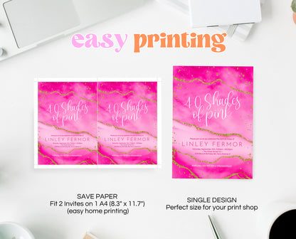 Editable Hot Pink and Gold Birthday Invitation Glam Party Template for Any Age Modern Printable Shades Of Pink Invite Instant Download AB18
