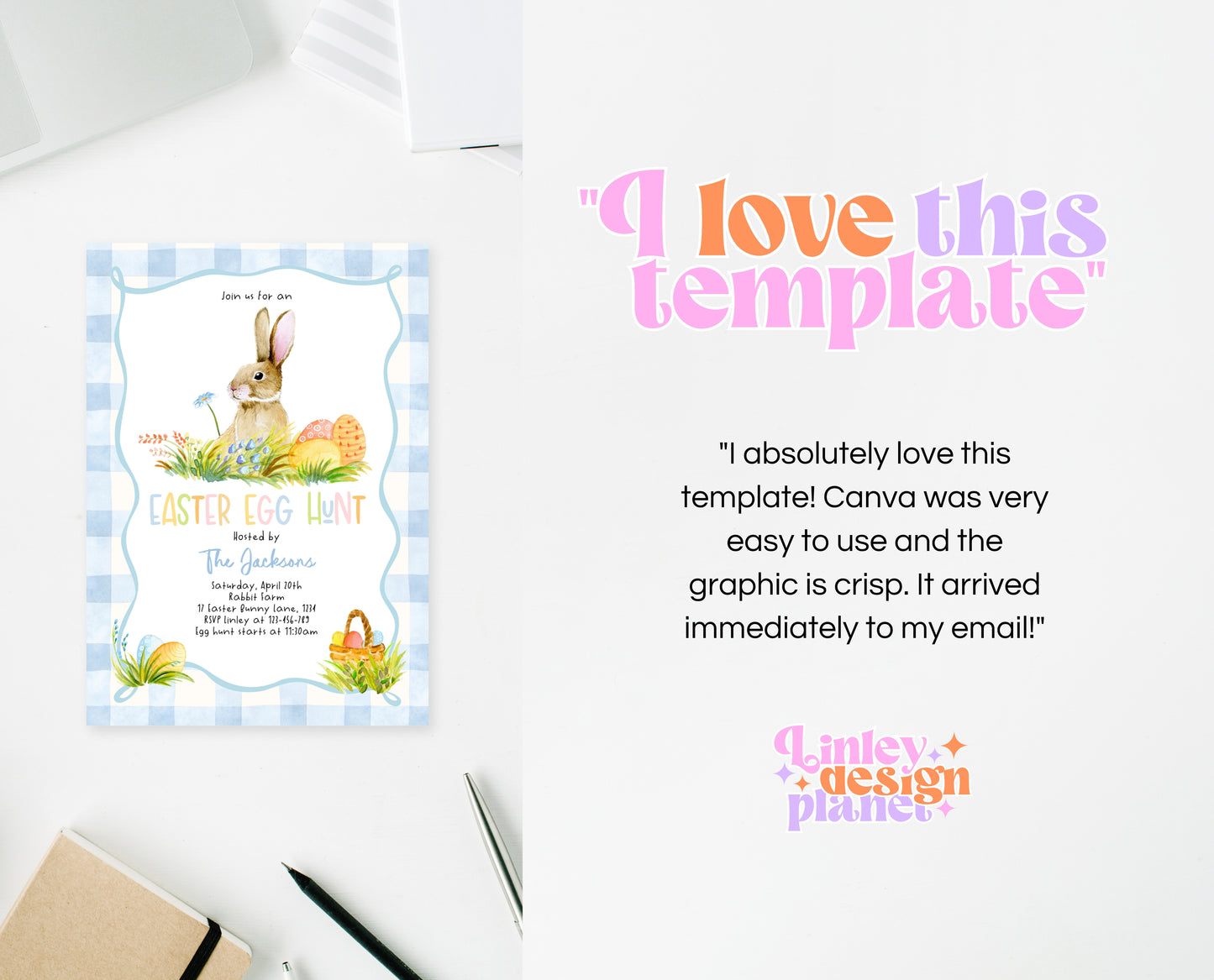 Editable Easter Egg Hunt Invitation, Bunny Invitation, Blue Easter Invitation, Easter Egg Dinner Invitation, Easter Egg Hunt Invite, EPC14