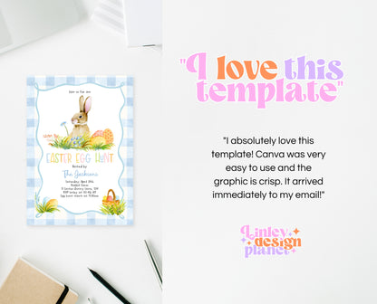 Editable Easter Egg Hunt Invitation, Bunny Invitation, Blue Easter Invitation, Easter Egg Dinner Invitation, Easter Egg Hunt Invite, EPC14