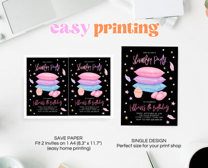 Editable Slumber Birthday Invitation Pink Glamping Spa Sleepover Party Movie Night Tween Teen Printable Template Instant Download GBP53