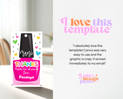 Editable Nail Polish Appreciation Gift Tag, Printable Mani Thanks Teacher Staff Favor Tag, Editable Manicure Thank You Tag, Instant Download