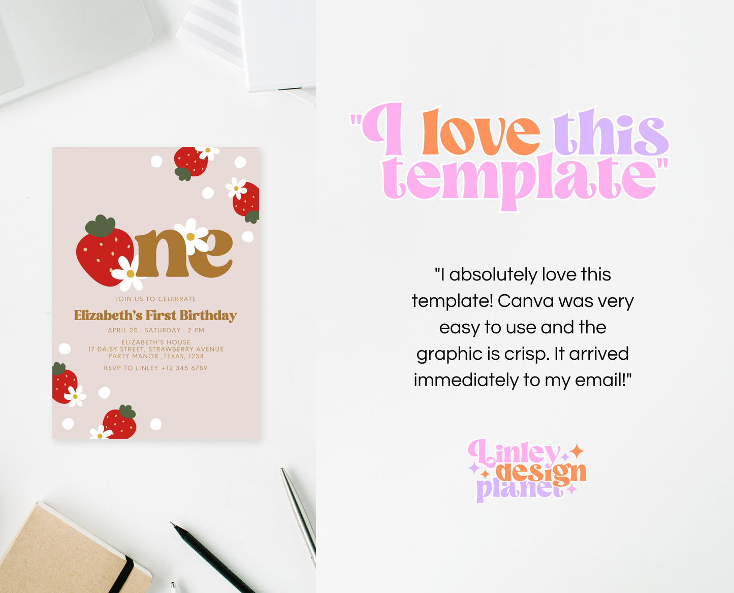 Editable Berry First Birthday Invitation, Strawberry 1st Birthday Girl Invite, Printable Strawberry First Birthday Girl Invitation, GBP02