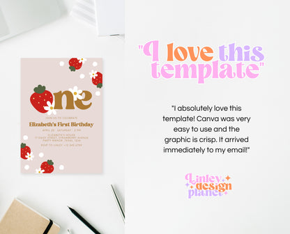 Editable Berry First Birthday Invitation, Strawberry 1st Birthday Girl Invite, Printable Strawberry First Birthday Girl Invitation, GBP02