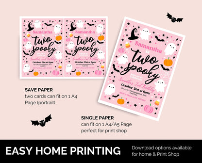 Editable Pink Halloween 2nd Birthday Invitation, Halloween Costume Party Invitation, Spooky Kids Invite, Pink Halloween Invitation Template