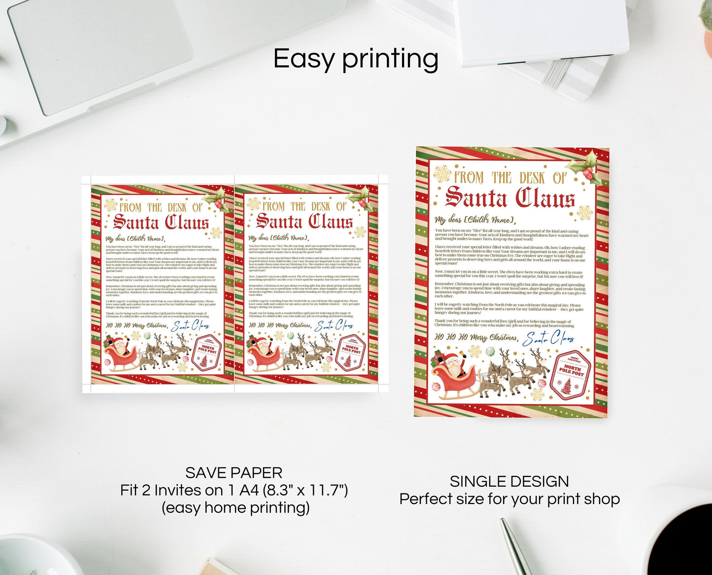 Personalized Letter from Santa Claus, From The Desk of Santa Letter Template, Christmas Eve North Pole Mail, Printable Letter From Santa