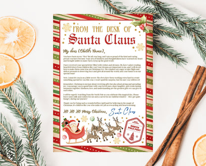 Personalized Letter from Santa Claus, From The Desk of Santa Letter Template, Christmas Eve North Pole Mail, Printable Letter From Santa
