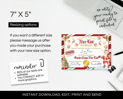 Editable Santa Clause Official Nice List, Official North Pole Nice Certificate, Santa letter Printable Template