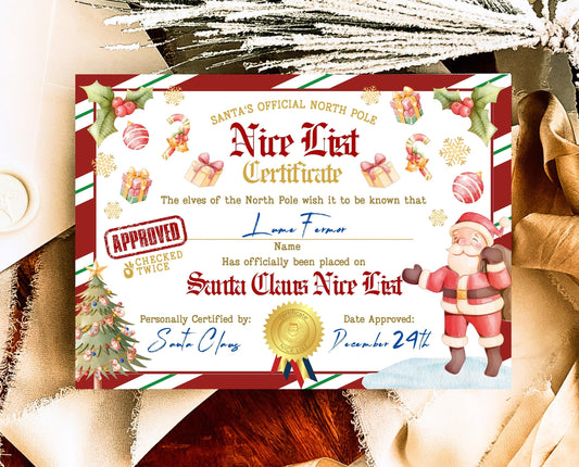 Editable Santa Clause Official Nice List, Official North Pole Nice Certificate, Santa letter Printable Template
