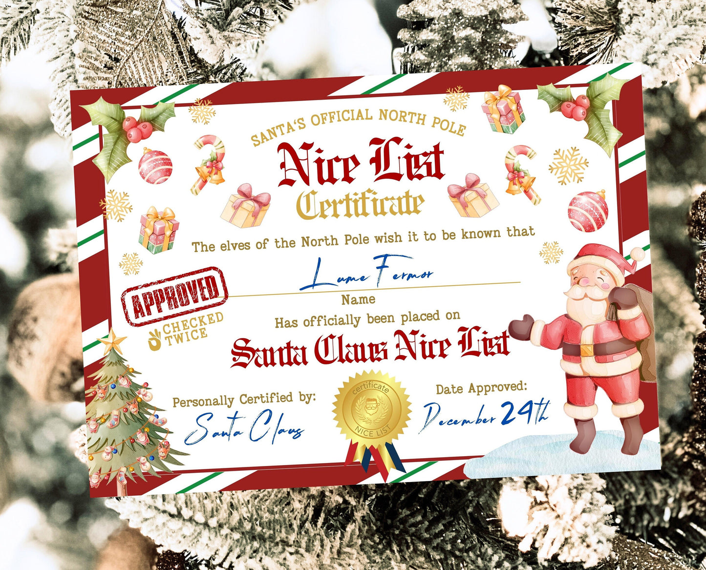 Editable Santa Clause Official Nice List, Official North Pole Nice Certificate, Santa letter Printable Template
