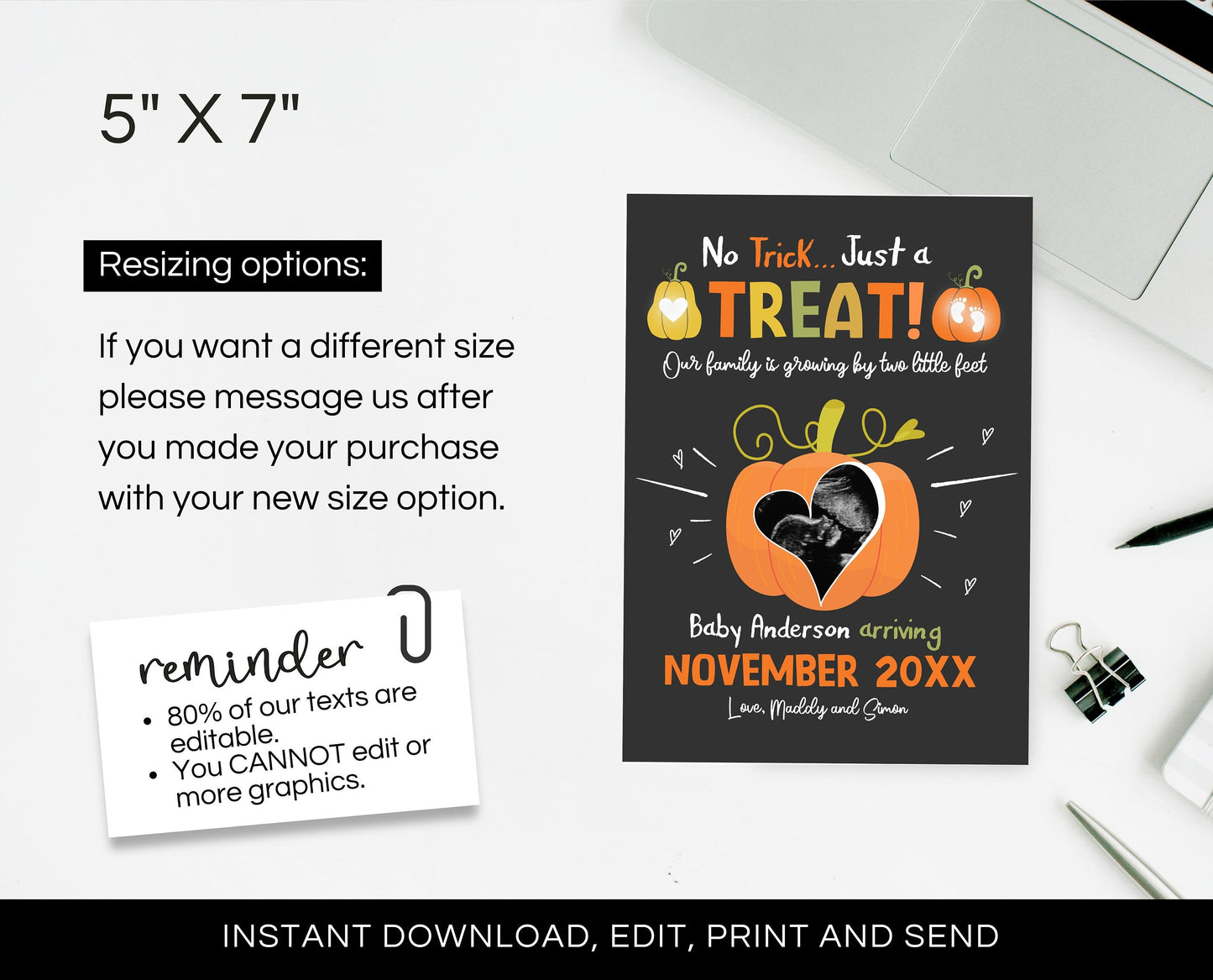 Pumpkin Pregnancy Announcement Template, Ultrasound Halloween Announcement, Trick or Treat Little Feet, Thanksgiving Fall Autumn Pregnancy