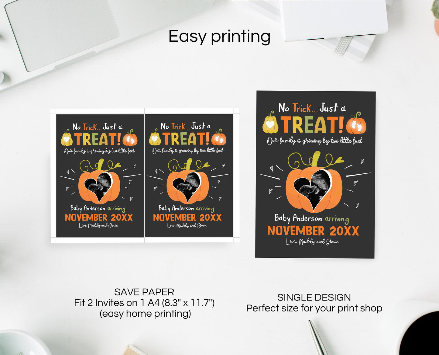 Pumpkin Pregnancy Announcement Template, Ultrasound Halloween Announcement, Trick or Treat Little Feet, Thanksgiving Fall Autumn Pregnancy