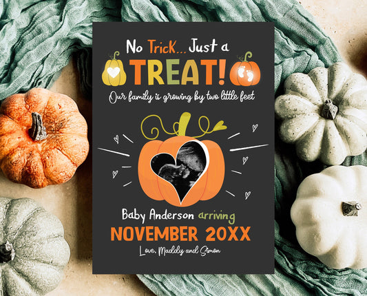 Pumpkin Pregnancy Announcement Template, Ultrasound Halloween Announcement, Trick or Treat Little Feet, Thanksgiving Fall Autumn Pregnancy