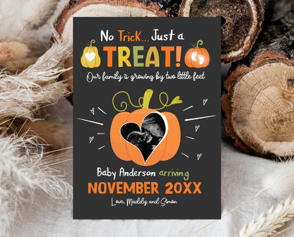 Pumpkin Pregnancy Announcement Template, Ultrasound Halloween Announcement, Trick or Treat Little Feet, Thanksgiving Fall Autumn Pregnancy
