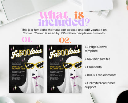 Editable FaBOOlous Girls Night Halloween Invitation Template, Ghosts And Cocktails Invitation, Spooky Party Invitation Printable