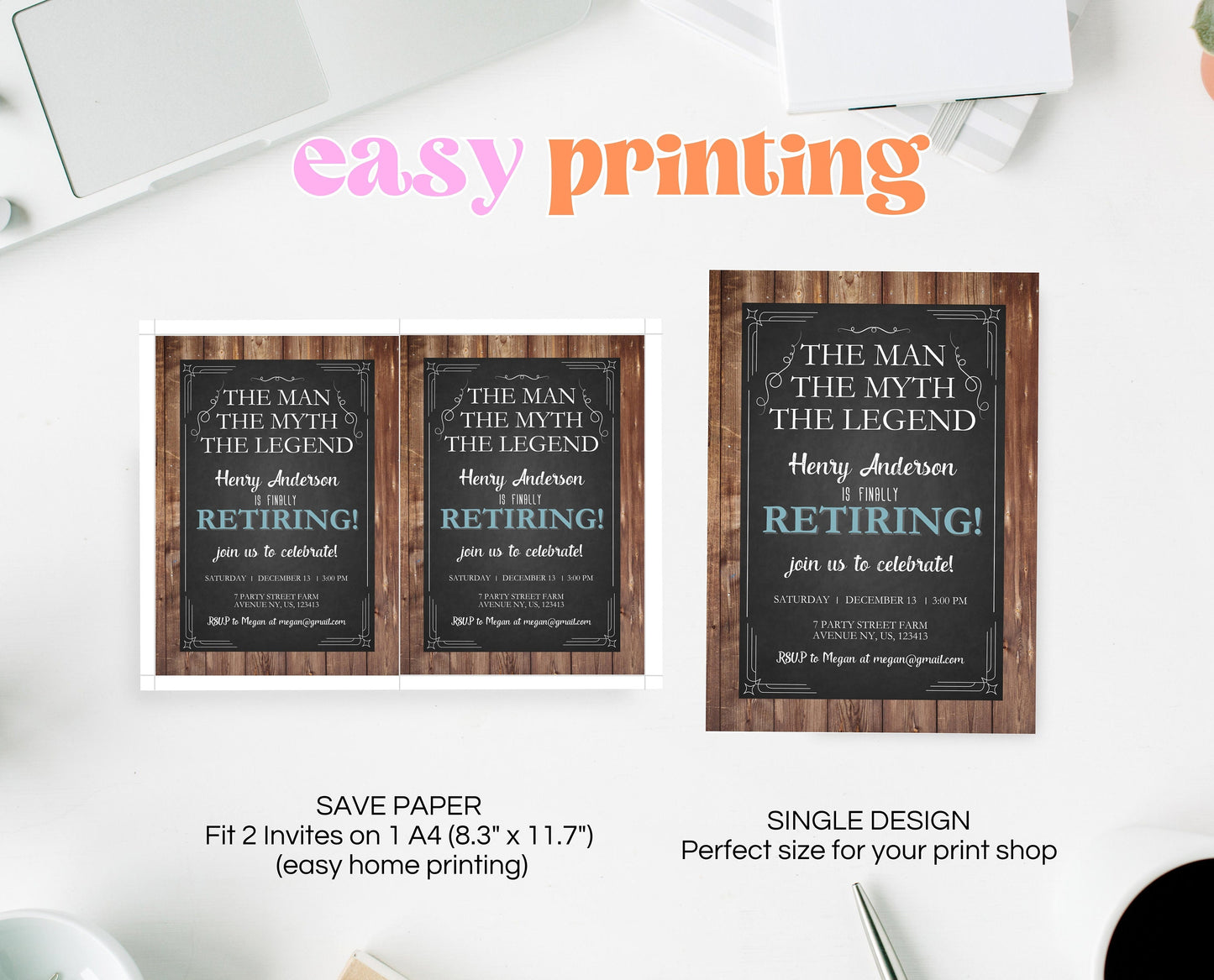 Editable Rustic Retirement Party Invitation Template, Retirement Invite, Digital Retirement Invite, Retirement Rustic Wood Invite