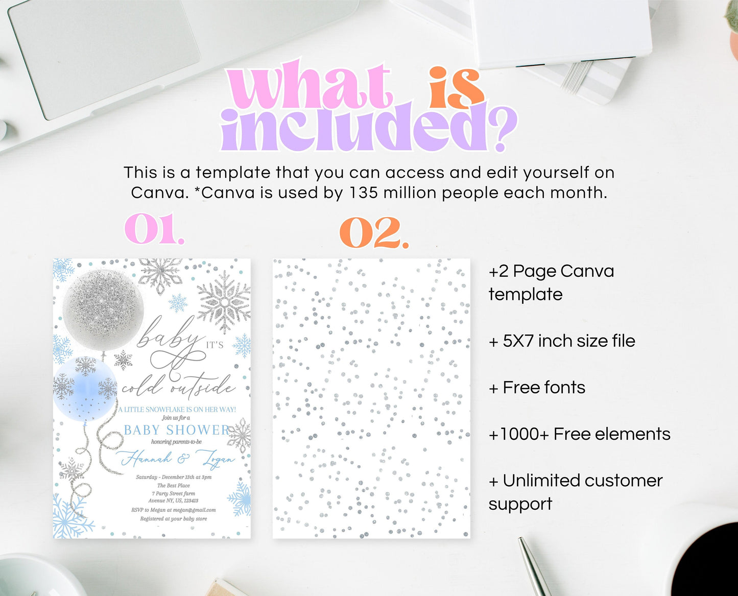 Editable Christmas Blue Balloons Baby Shower Invitation, Winter Baby Shower Invite, Boy Baby Shower Invite, Baby It's Cold Outside Invite