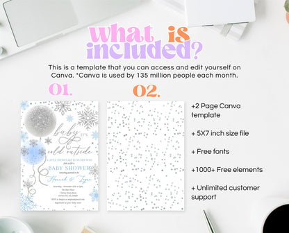 Editable Christmas Blue Balloons Baby Shower Invitation, Winter Baby Shower Invite, Boy Baby Shower Invite, Baby It's Cold Outside Invite