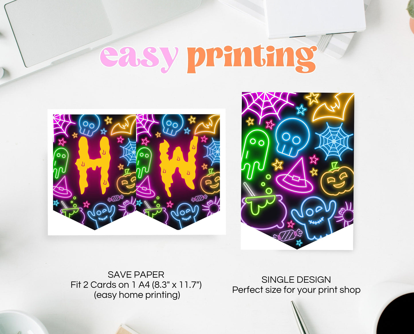 Neon Happy Halloween Banner, Printable Neon Halloween Banner, Happy Halloween Banner, Neon Halloween Party Decorations