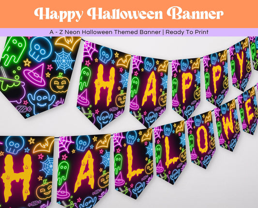 Neon Happy Halloween Banner, Printable Neon Halloween Banner, Happy Halloween Banner, Neon Halloween Party Decorations