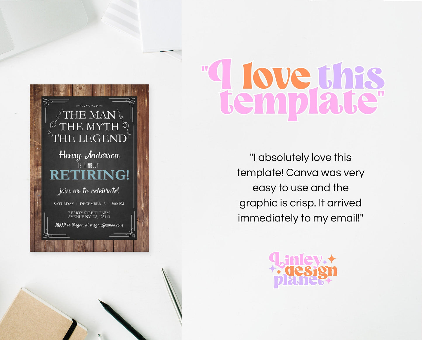 Editable Rustic Retirement Party Invitation Template, Retirement Invite, Digital Retirement Invite, Retirement Rustic Wood Invite
