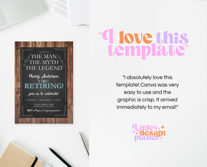 Editable Rustic Retirement Party Invitation Template, Retirement Invite, Digital Retirement Invite, Retirement Rustic Wood Invite
