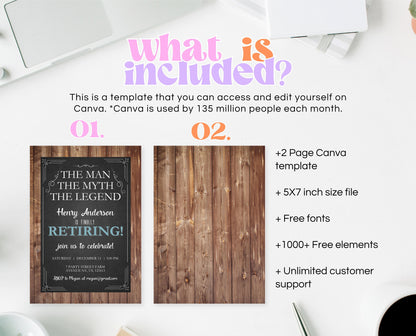 Editable Rustic Retirement Party Invitation Template, Retirement Invite, Digital Retirement Invite, Retirement Rustic Wood Invite