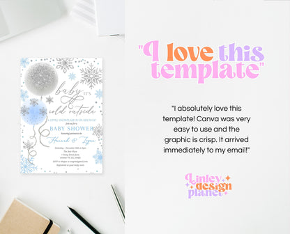 Editable Christmas Blue Balloons Baby Shower Invitation, Winter Baby Shower Invite, Boy Baby Shower Invite, Baby It's Cold Outside Invite