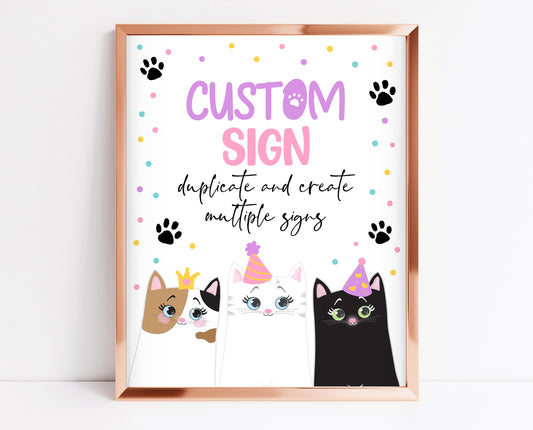 Cat Birthday Custom Sign, Cat Birthday Signs, Party Cat Fully Editable Sign, Birthday Kitten Sign, Printable Cat Party Sign, KGBP01