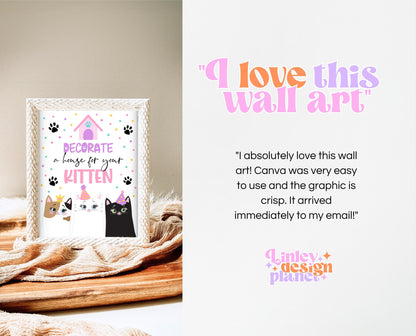 Decorate A House Sign Kitten Birthday, Cat Birthday Signs, Kitten Birthday Activity, Birthday Kitten Sign, Printable Cat Party Sign, KGBP01