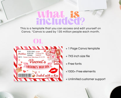Editable Valentines Day Gift Box Label, Personalized Valentine Treat Box Label, Valentines Gift Label Printable Template