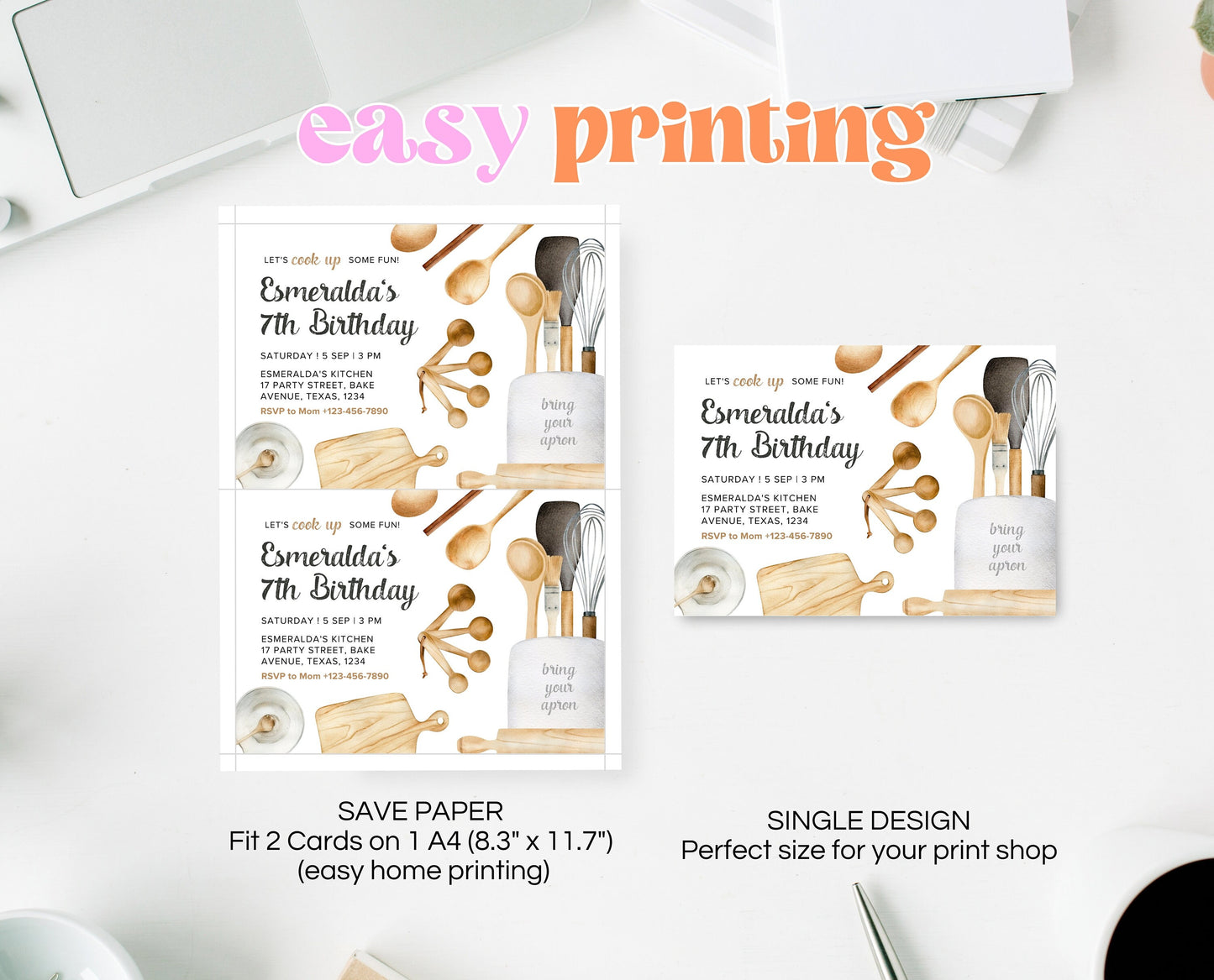 Editable Cooking Party Birthday Invitation, Baking Cooking Party, Chef Kitchen Digital File, Bakery Invite, Printable, Digital, Template
