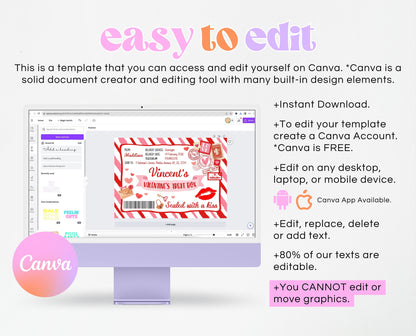 Editable Valentines Day Gift Box Label, Personalized Valentine Treat Box Label, Valentines Gift Label Printable Template