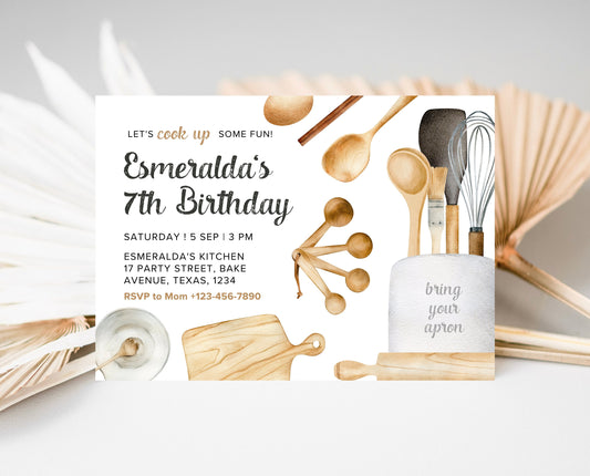 Editable Cooking Party Birthday Invitation, Baking Cooking Party, Chef Kitchen Digital File, Bakery Invite, Printable, Digital, Template