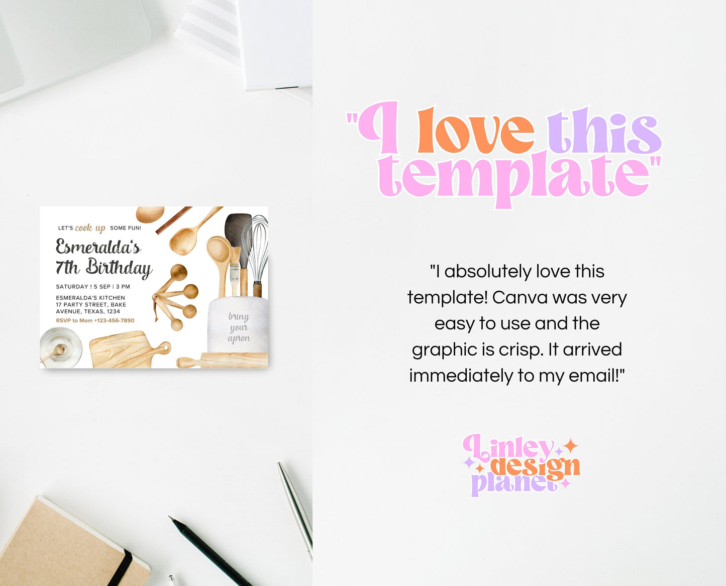 Editable Cooking Party Birthday Invitation, Baking Cooking Party, Chef Kitchen Digital File, Bakery Invite, Printable, Digital, Template