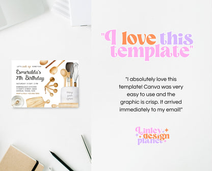Editable Cooking Party Birthday Invitation, Baking Cooking Party, Chef Kitchen Digital File, Bakery Invite, Printable, Digital, Template