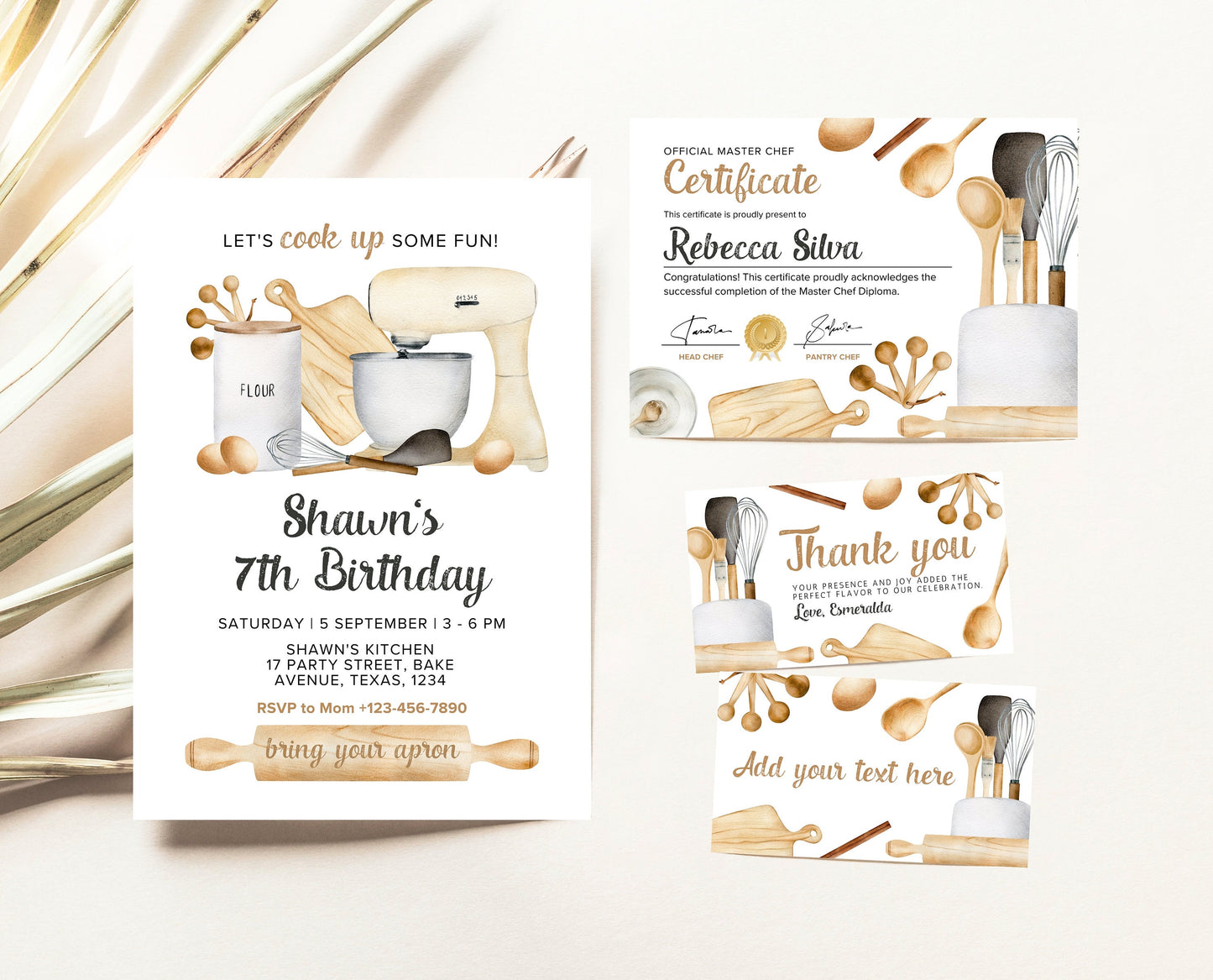 Editable Cooking Birthday Invitation Bundle, Baking Cooking Party, Chef Kitchen Birthday Invite, Kids Bakery Birthday Invitation Set