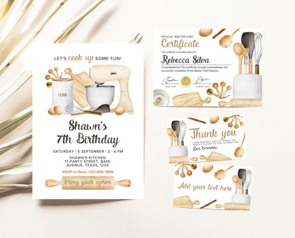 Editable Cooking Birthday Invitation Bundle, Baking Cooking Party, Chef Kitchen Birthday Invite, Kids Bakery Birthday Invitation Set